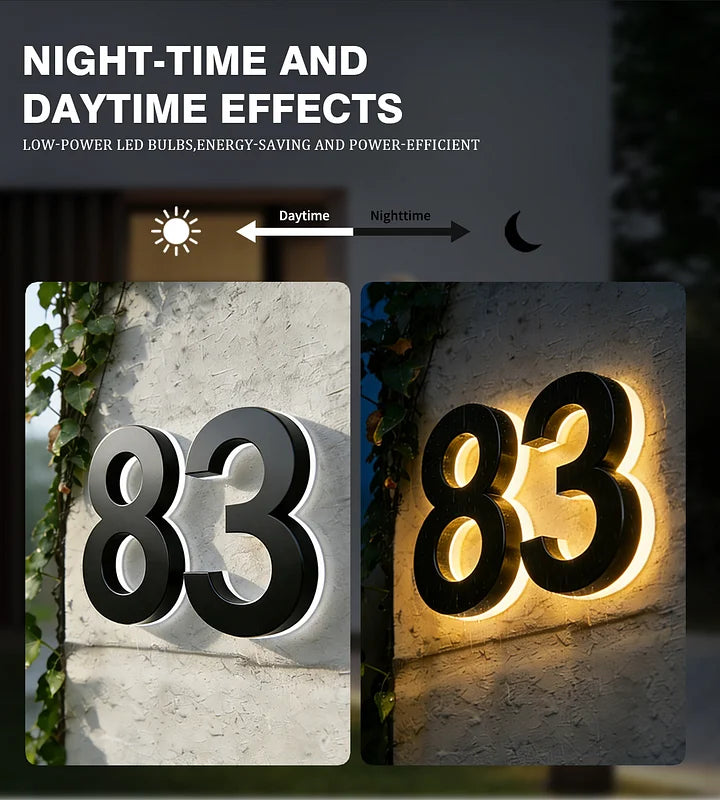 Solar Backlit LED House Number Address Sign